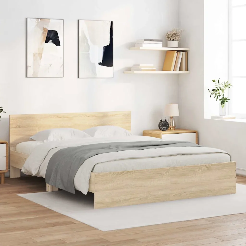 Letto matrimoniale | Letto per adulti | Giroletto con Testiera Rovere Sonoma 150x200 cm - Image 2