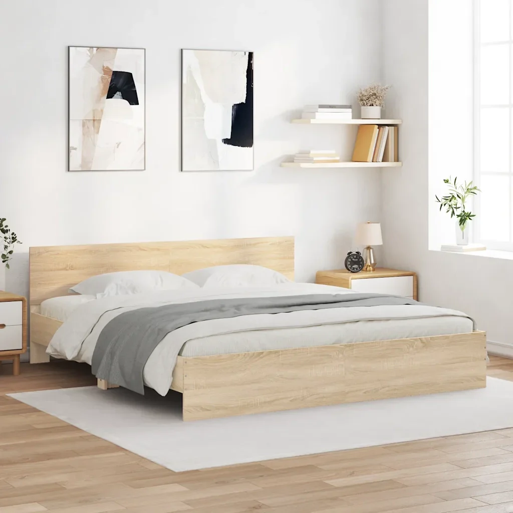 Letto matrimoniale | Letto per adulti | Giroletto con Testiera Rovere Sonoma 200x200 cm - Image 2