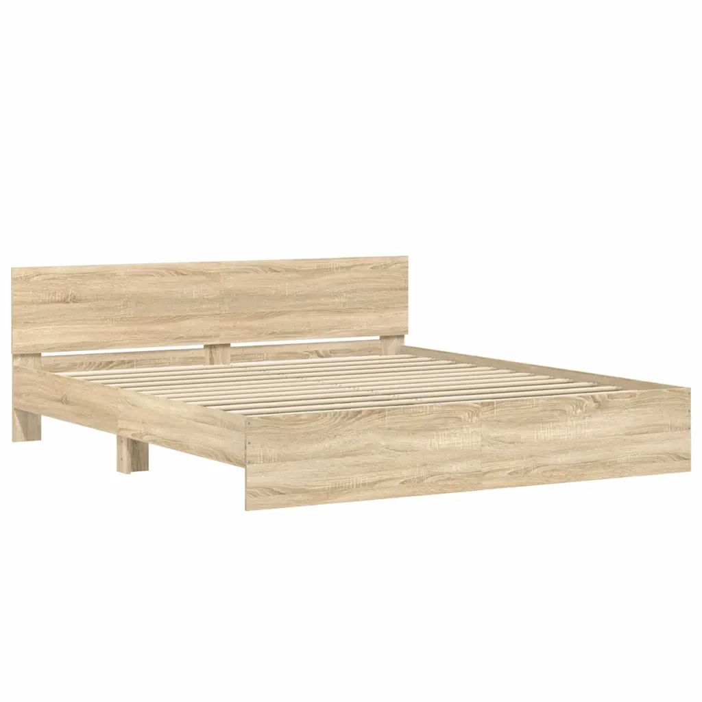 Letto matrimoniale | Letto per adulti | Giroletto con Testiera Rovere Sonoma 200x200 cm - Image 4