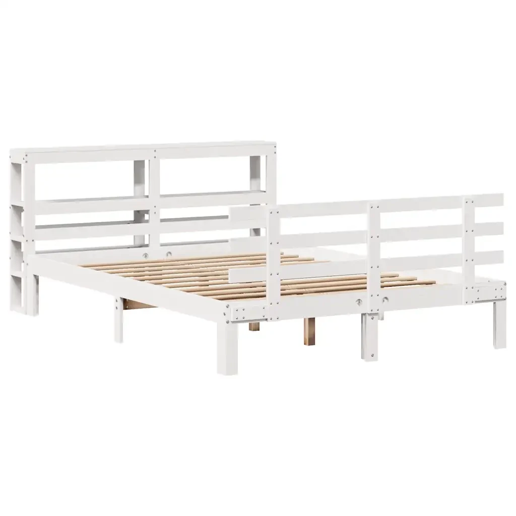 Letto matrimoniale | Letto per adulti | Giroletto con Testiera senza Materasso Bianco 120x200 cm - Image 4