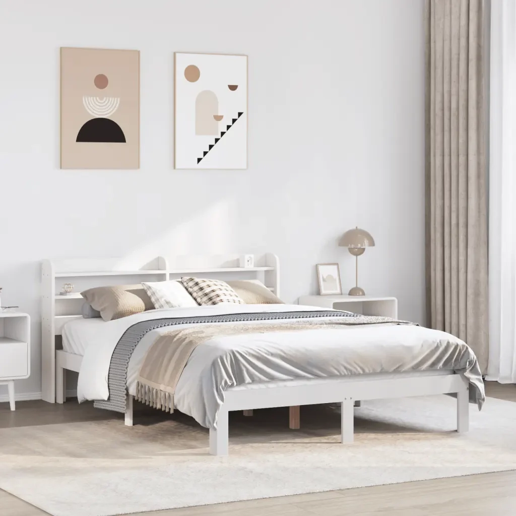 Letto matrimoniale | Letto per adulti | Giroletto con Testiera senza Materasso Bianco 120x200 cm - Image 2