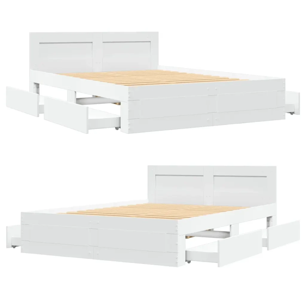 Letto matrimoniale | Letto per adulti | Giroletto con Testiera senza Materasso Bianco 120x200 cm - Image 8