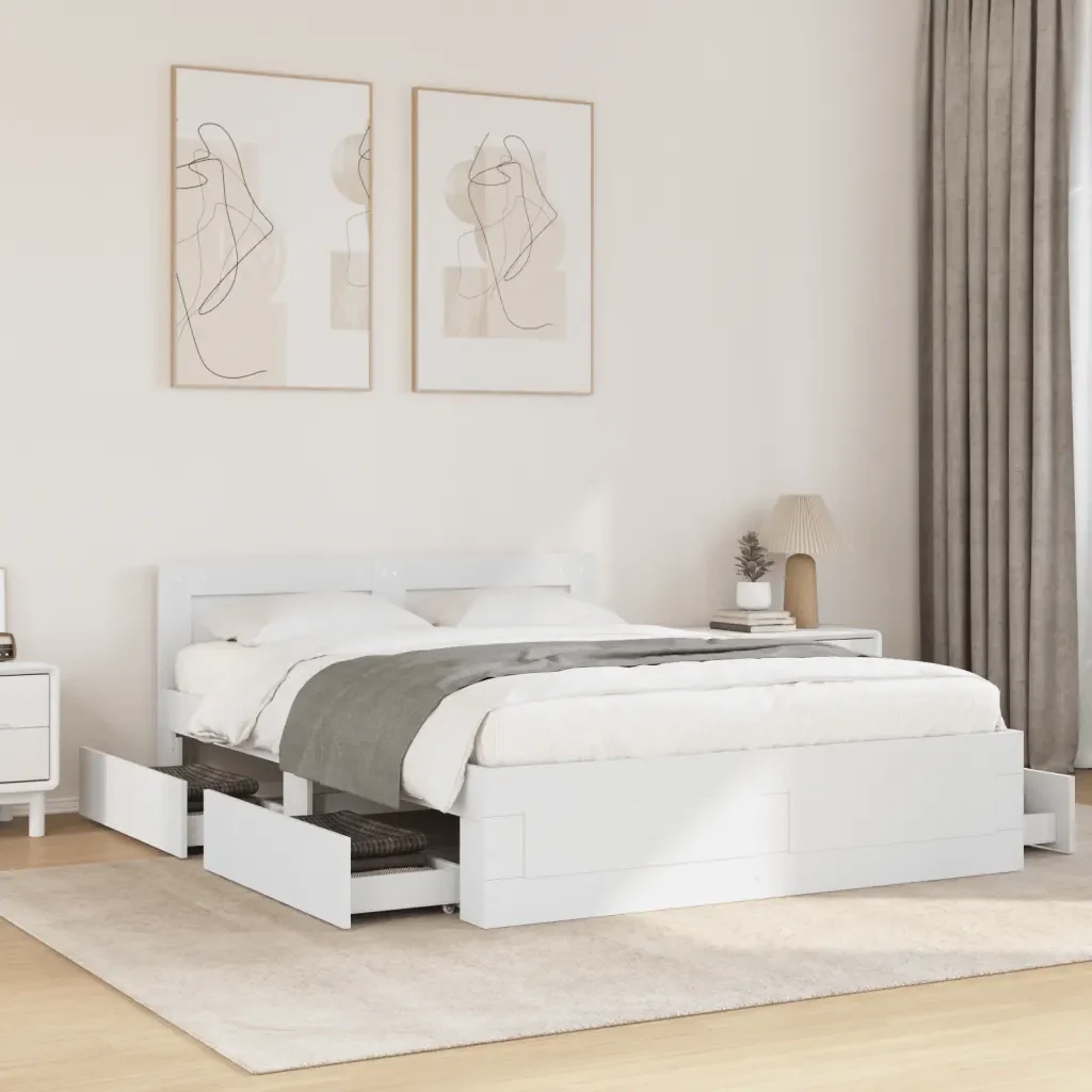 Letto matrimoniale | Letto per adulti | Giroletto con Testiera senza Materasso Bianco 140x190 cm - Image 2