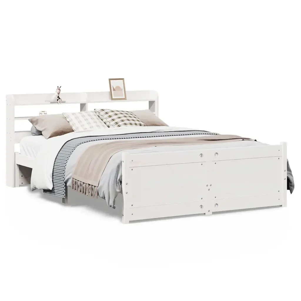 Letto matrimoniale | Letto per adulti | Giroletto con Testiera senza Materasso Bianco 140x190 cm