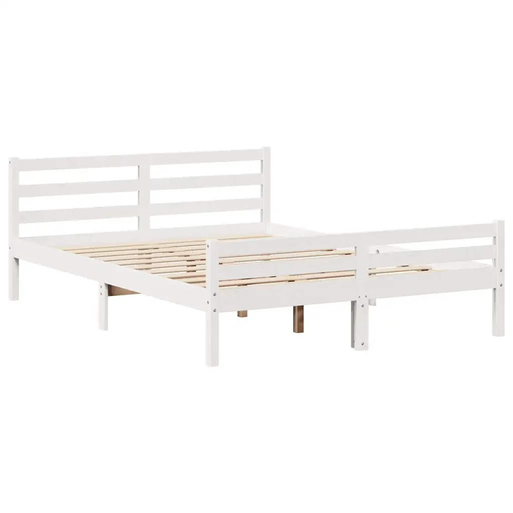 Letto matrimoniale | Letto per adulti | Giroletto con Testiera senza Materasso Bianco 140x200 cm - Image 5