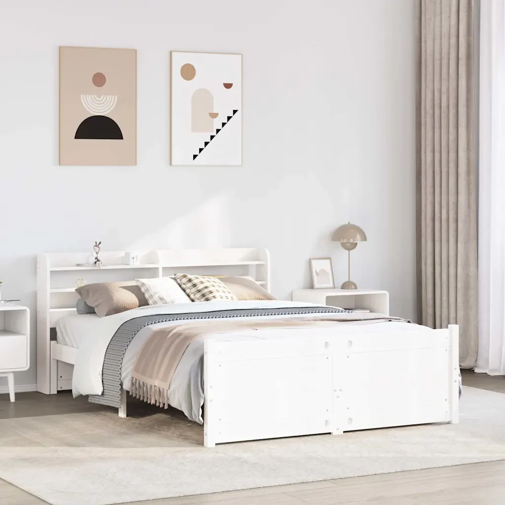 Letto matrimoniale | Letto per adulti | Giroletto con Testiera senza Materasso Bianco 140x200 cm - Image 2