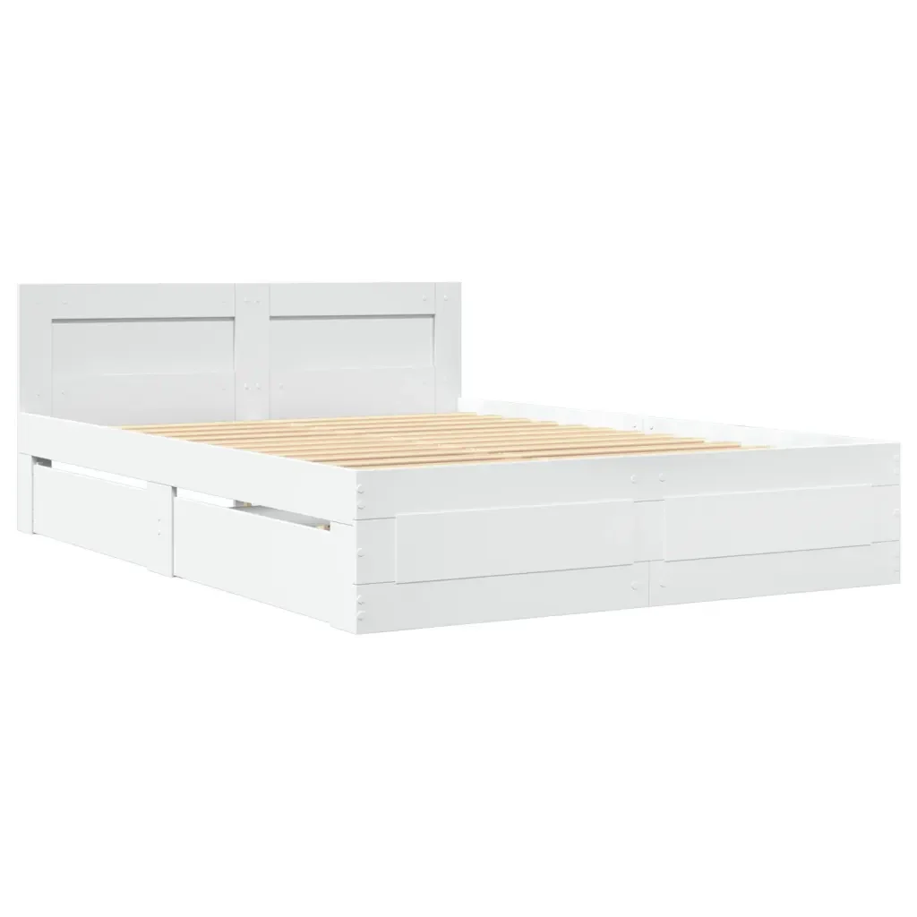 Letto matrimoniale | Letto per adulti | Giroletto con Testiera senza Materasso Bianco 140x200 cm - Image 3