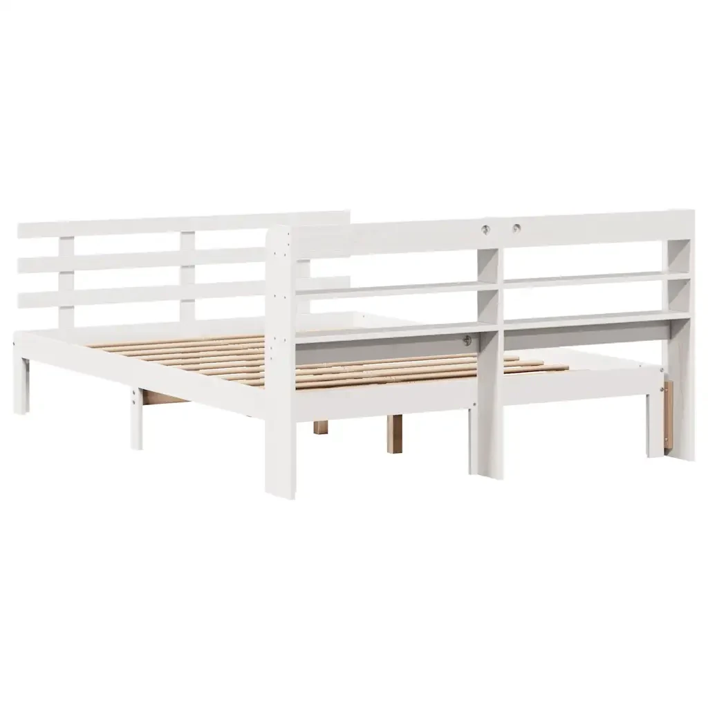 Letto matrimoniale | Letto per adulti | Giroletto con Testiera senza Materasso Bianco 140x200 cm - Image 8