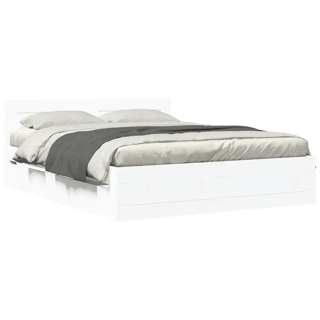 Letto matrimoniale | Letto per adulti | Giroletto con Testiera senza Materasso Bianco 160x200 cm