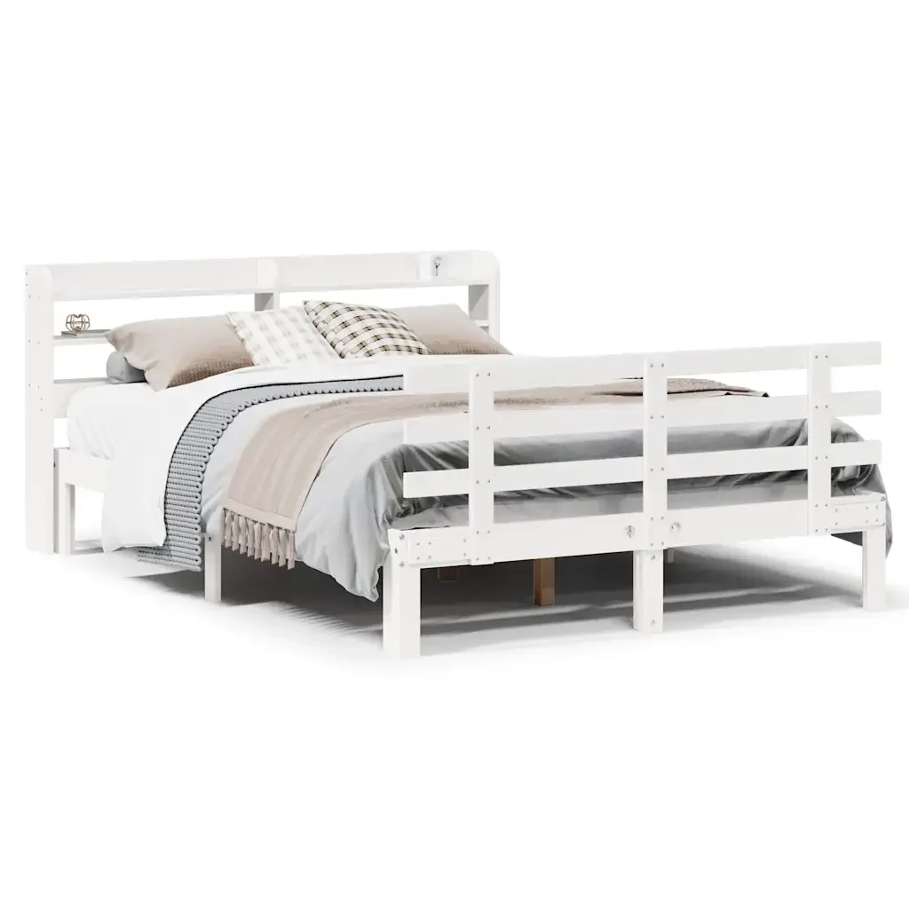 Letto matrimoniale | Letto per adulti | Giroletto con Testiera senza Materasso Bianco 160x200 cm