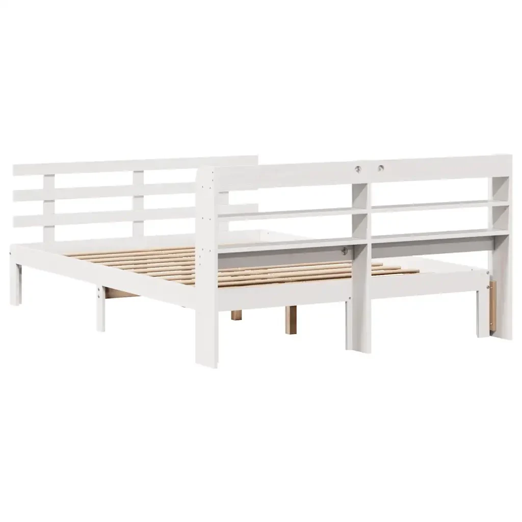 Letto matrimoniale | Letto per adulti | Giroletto con Testiera senza Materasso Bianco 160x200 cm - Image 8