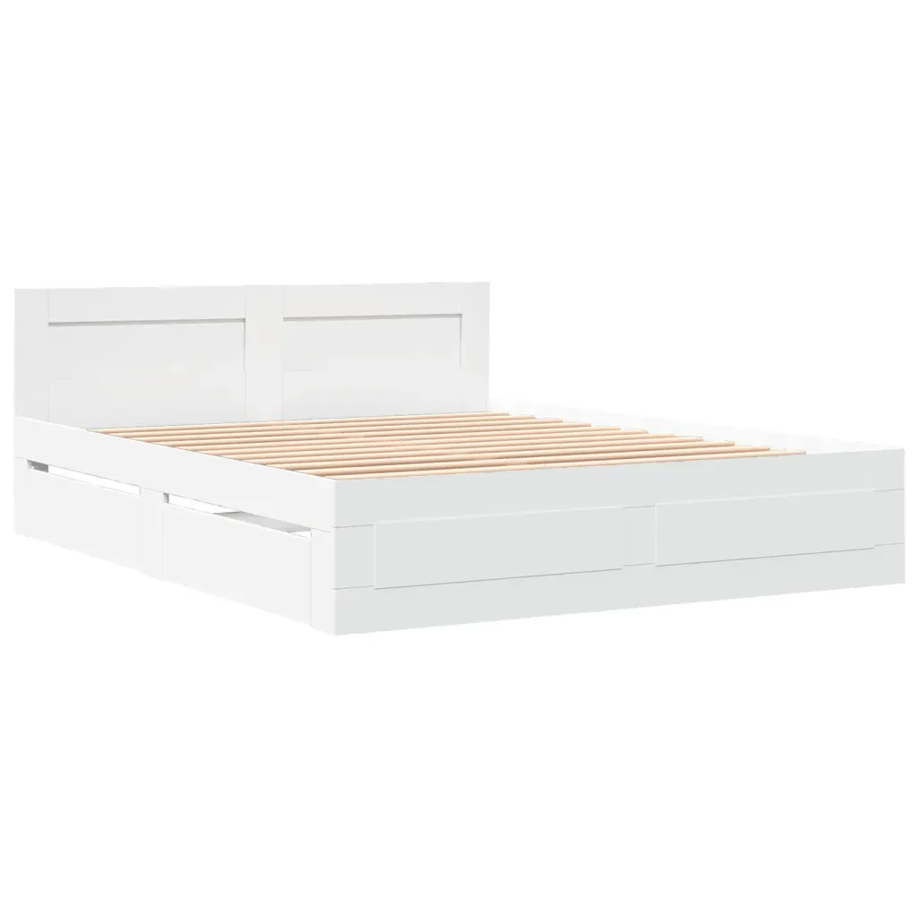 Letto matrimoniale | Letto per adulti | Giroletto con Testiera senza Materasso Bianco 160x200 cm - Image 3