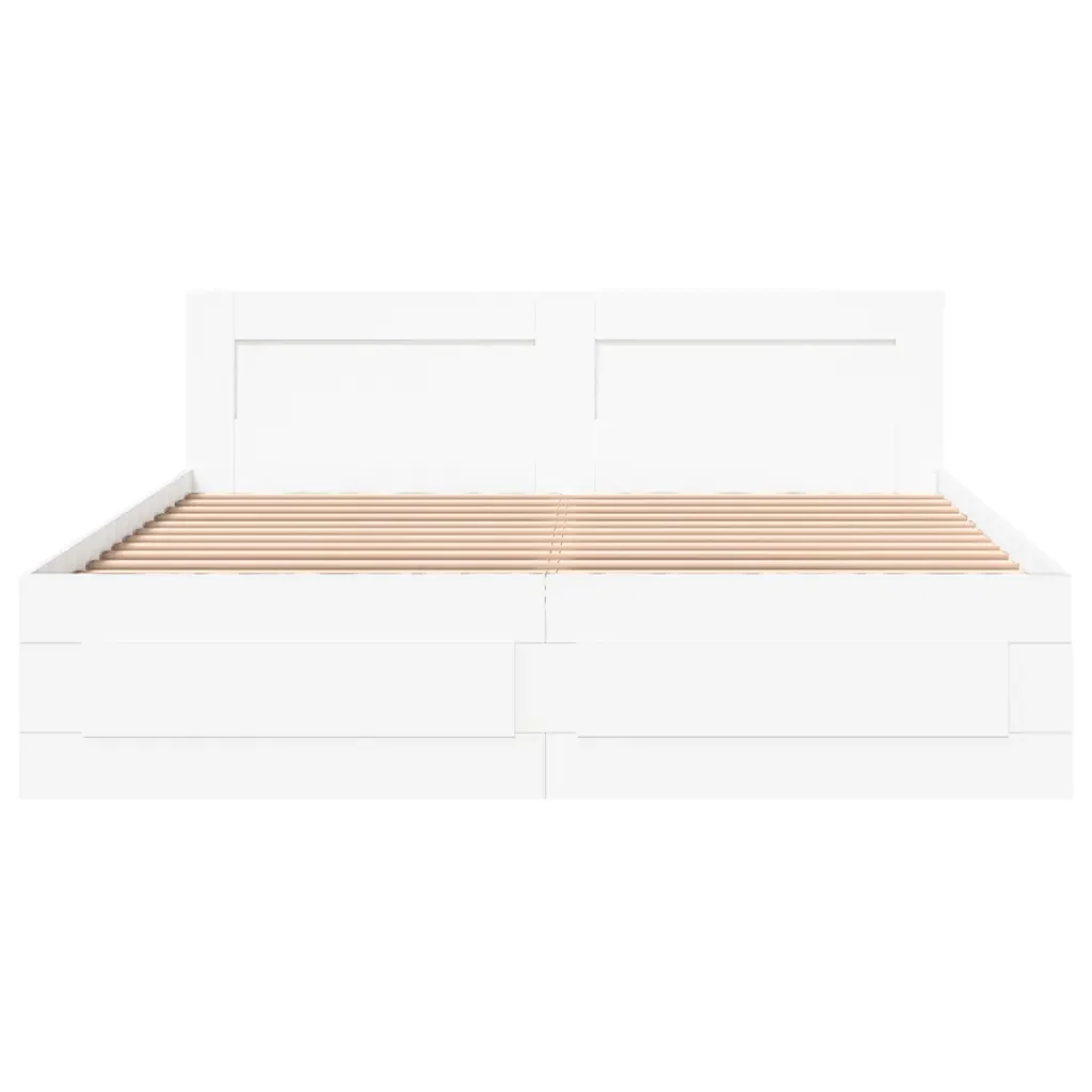Letto matrimoniale | Letto per adulti | Giroletto con Testiera senza Materasso Bianco 160x200 cm - Image 5