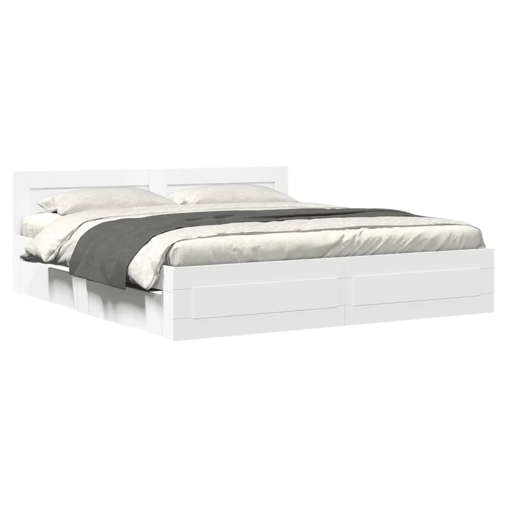 Letto matrimoniale | Letto per adulti | Giroletto con Testiera senza Materasso Bianco 180x200 cm