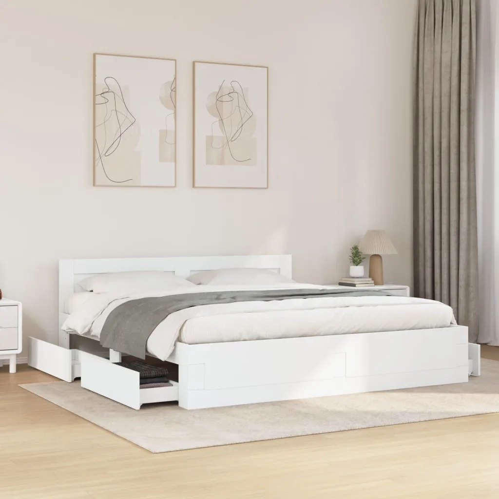 Letto matrimoniale | Letto per adulti | Giroletto con Testiera senza Materasso Bianco 180x200 cm - Image 2