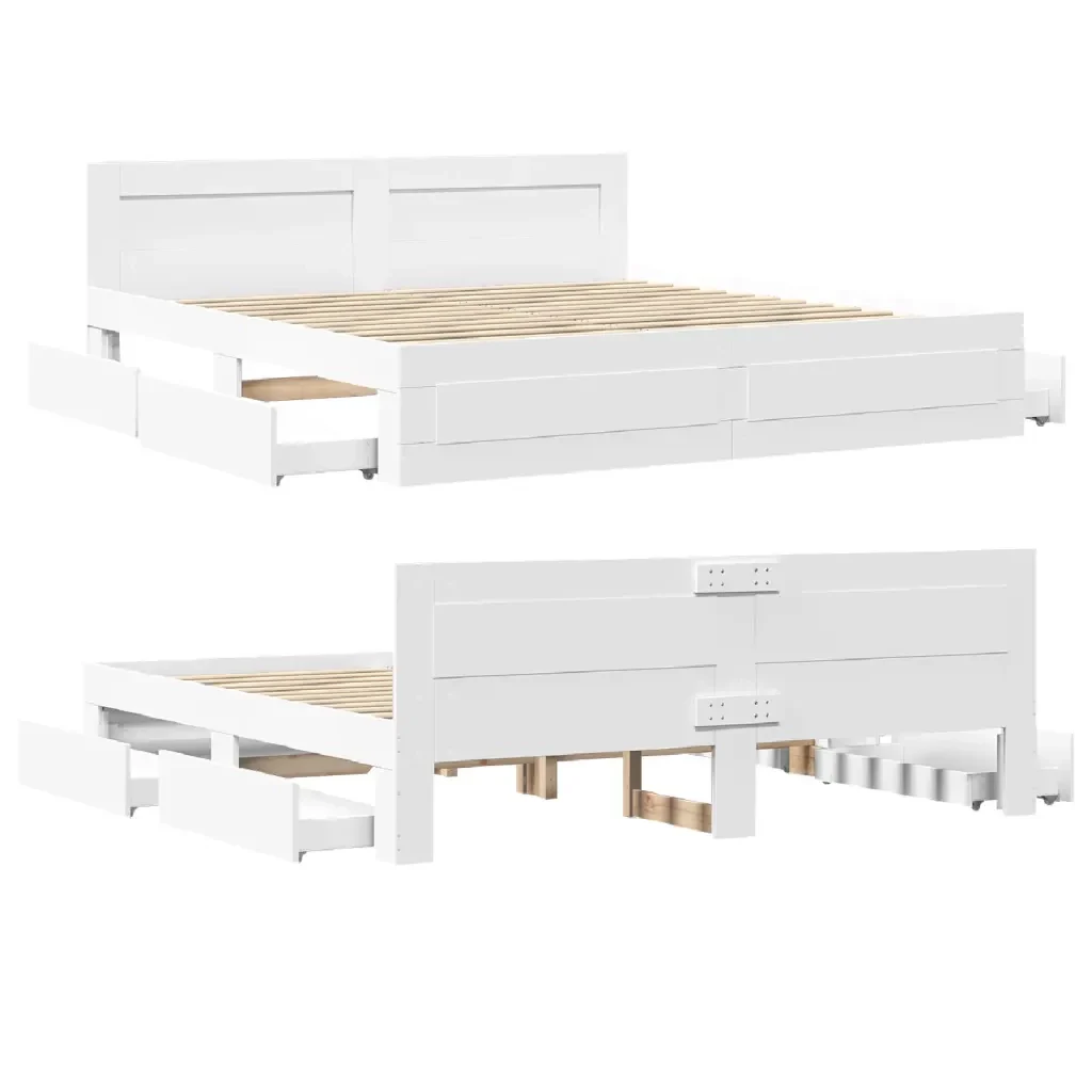 Letto matrimoniale | Letto per adulti | Giroletto con Testiera senza Materasso Bianco 180x200 cm - Image 8
