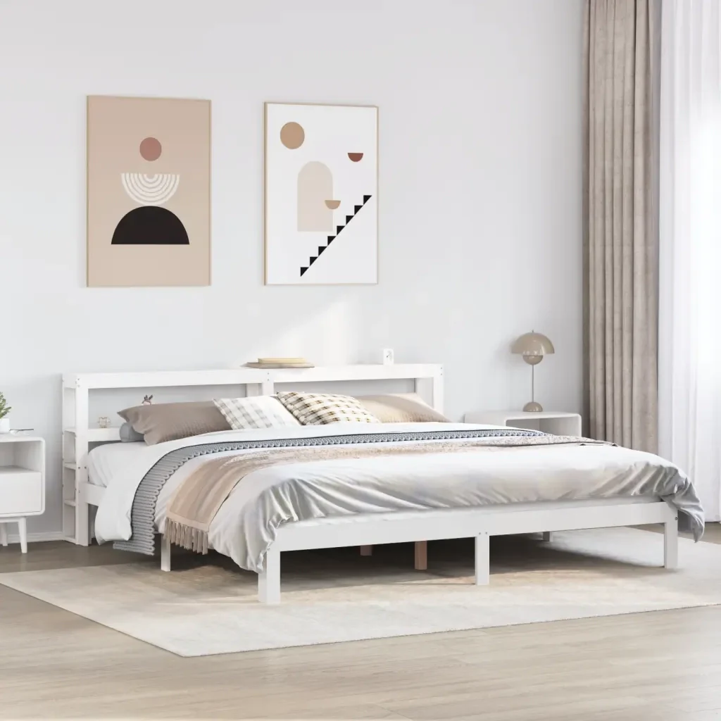 Letto matrimoniale | Letto per adulti | Giroletto con Testiera senza Materasso Bianco 180x200 cm - Image 2