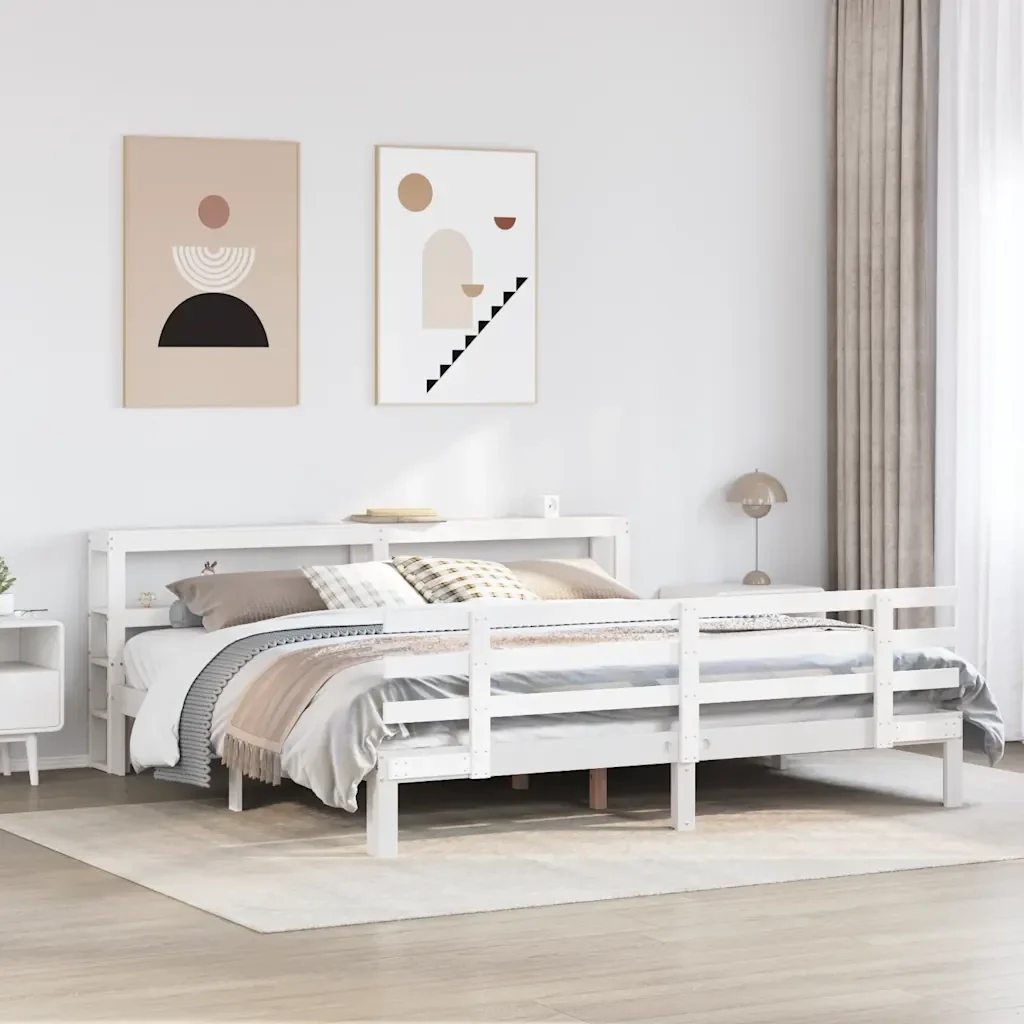 Letto matrimoniale | Letto per adulti | Giroletto con Testiera senza Materasso Bianco 180x200 cm - Image 2