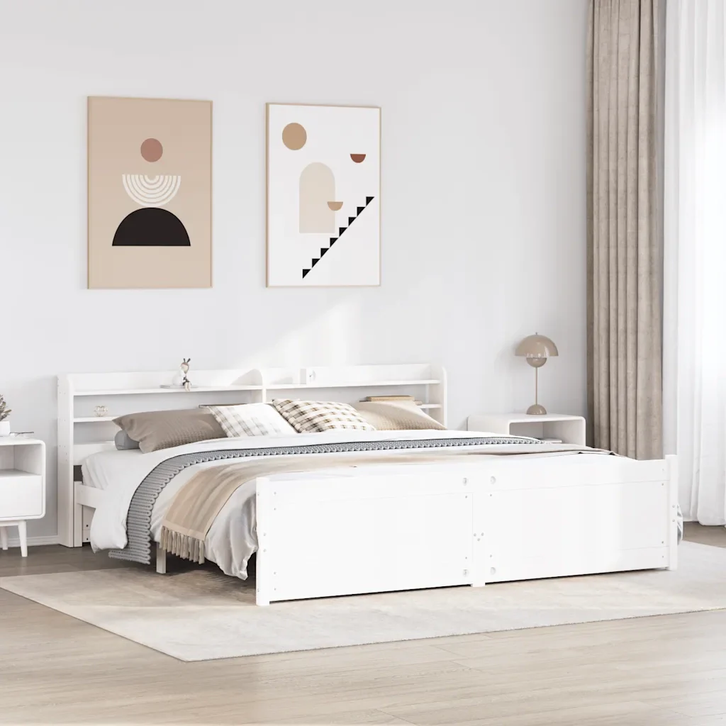 Letto matrimoniale | Letto per adulti | Giroletto con Testiera senza Materasso Bianco 180x200 cm - Image 2