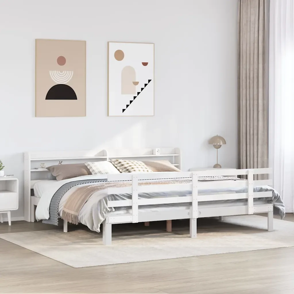 Letto matrimoniale | Letto per adulti | Giroletto con Testiera senza Materasso Bianco 180x200 cm - Image 2