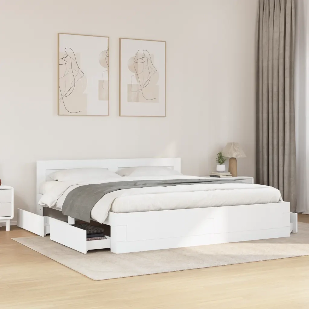 Letto matrimoniale | Letto per adulti | Giroletto con Testiera senza Materasso Bianco 200x200 cm - Image 2
