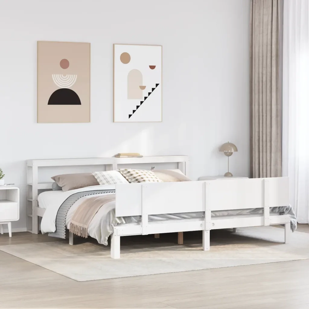 Letto matrimoniale | Letto per adulti | Giroletto con Testiera senza Materasso Bianco 200x200 cm - Image 2
