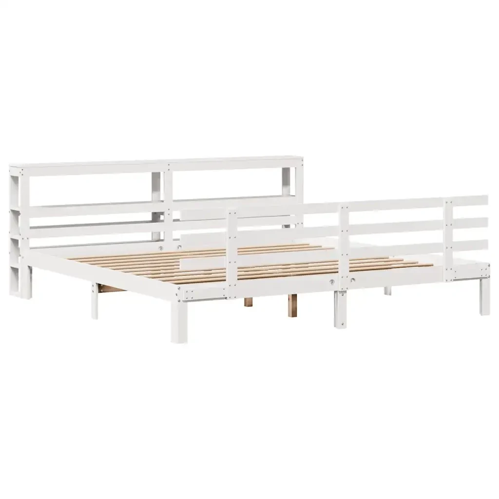 Letto matrimoniale | Letto per adulti | Giroletto con Testiera senza Materasso Bianco 200x200 cm - Image 4