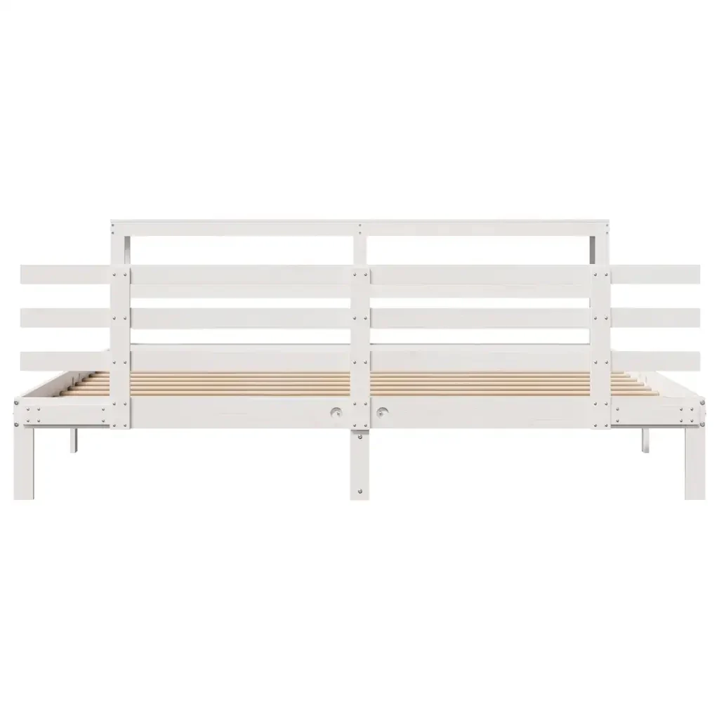 Letto matrimoniale | Letto per adulti | Giroletto con Testiera senza Materasso Bianco 200x200 cm - Image 5