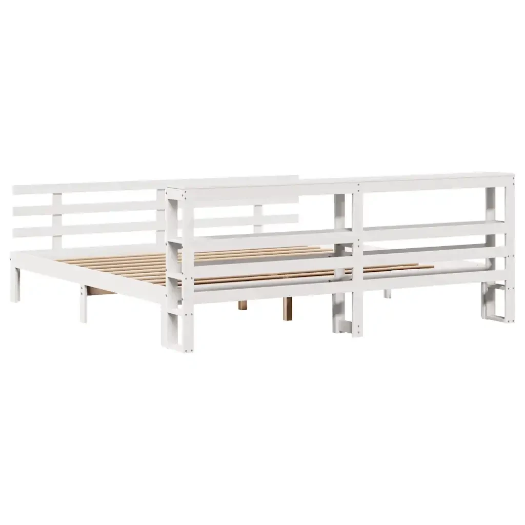 Letto matrimoniale | Letto per adulti | Giroletto con Testiera senza Materasso Bianco 200x200 cm - Image 8