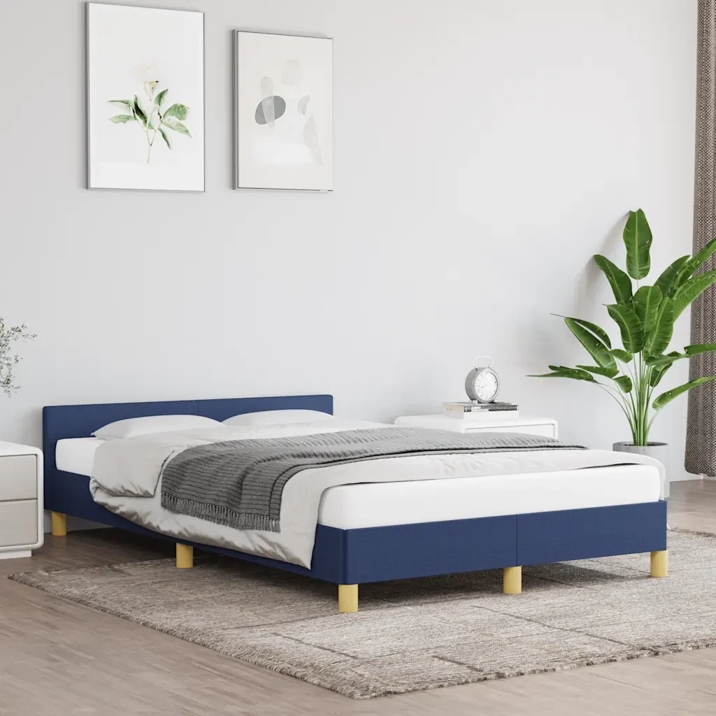 Letto matrimoniale | Letto per adulti | Giroletto con Testiera senza Materasso Blu 120x200 cm Tessuto - Image 2