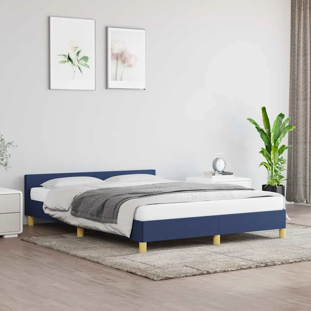 Letto matrimoniale | Letto per adulti | Giroletto con Testiera senza Materasso Blu 140x200 cm Tessuto - Image 2