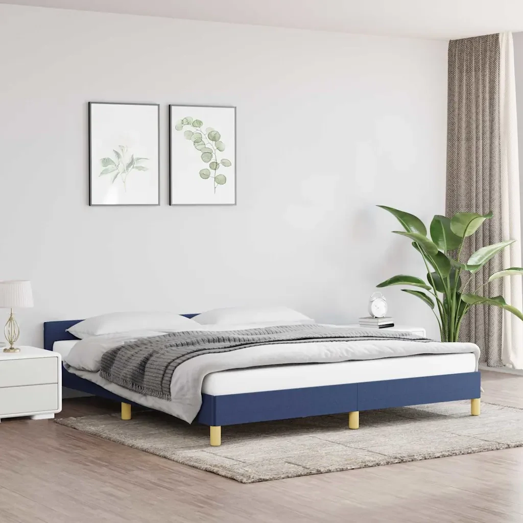 Letto matrimoniale | Letto per adulti | Giroletto con Testiera senza Materasso Blu 160x200 cm Tessuto - Image 2