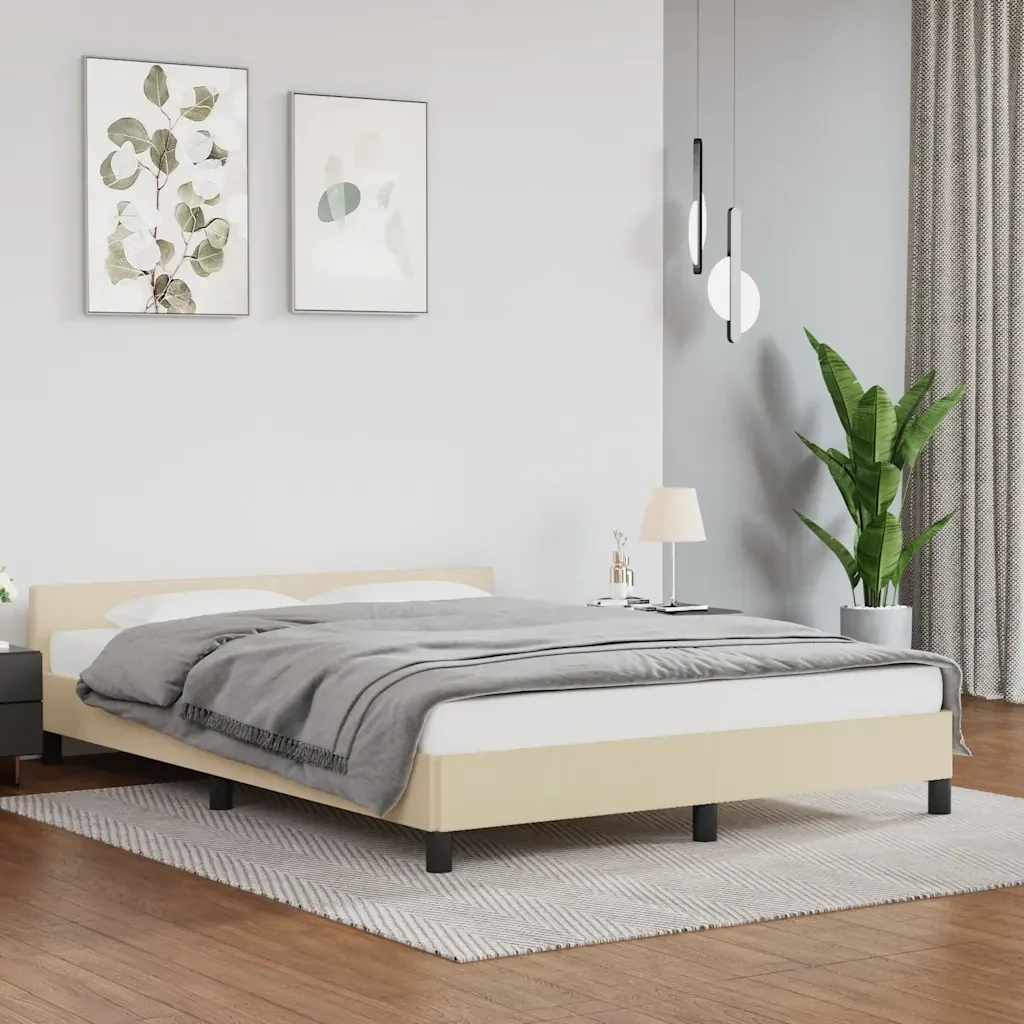 Letto matrimoniale | Letto per adulti | Giroletto con Testiera senza Materasso Crema 140x190 cm - Image 2