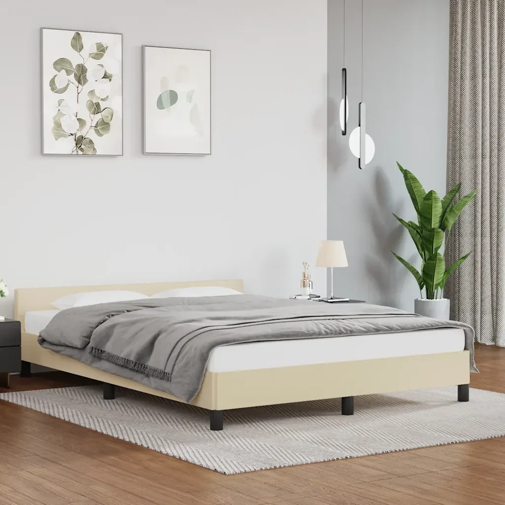 Letto matrimoniale | Letto per adulti | Giroletto con Testiera senza Materasso Crema 140x200 cm - Image 2