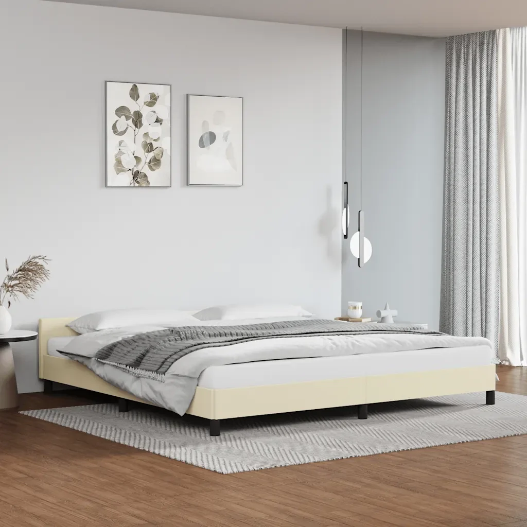 Letto matrimoniale | Letto per adulti | Giroletto con Testiera senza Materasso Crema 200x200 cm - Image 2