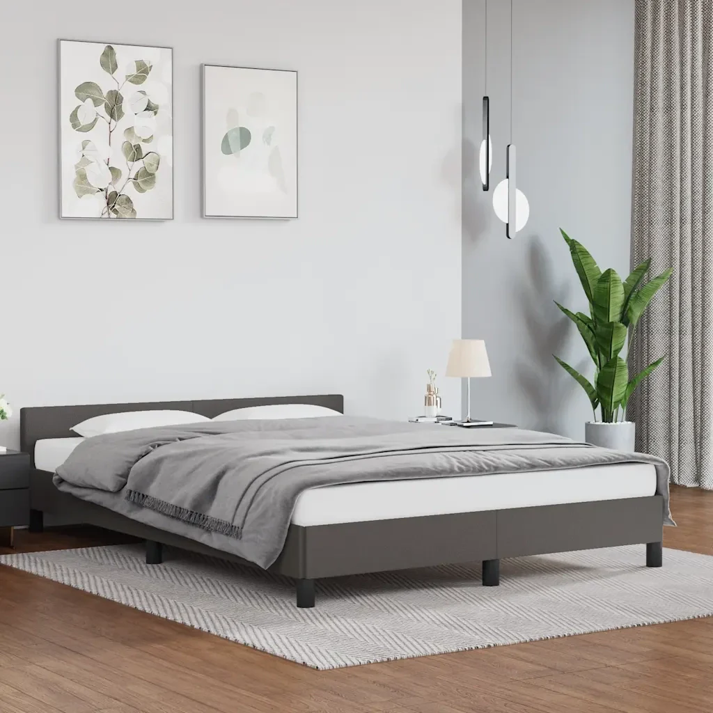 Letto matrimoniale | Letto per adulti | Giroletto con Testiera senza Materasso Grigio 140x190 cm - Image 2