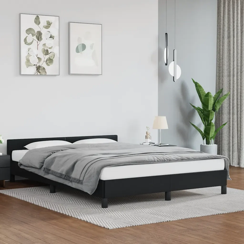Letto matrimoniale | Letto per adulti | Giroletto con Testiera senza Materasso Nero 140x190 cm - Image 2
