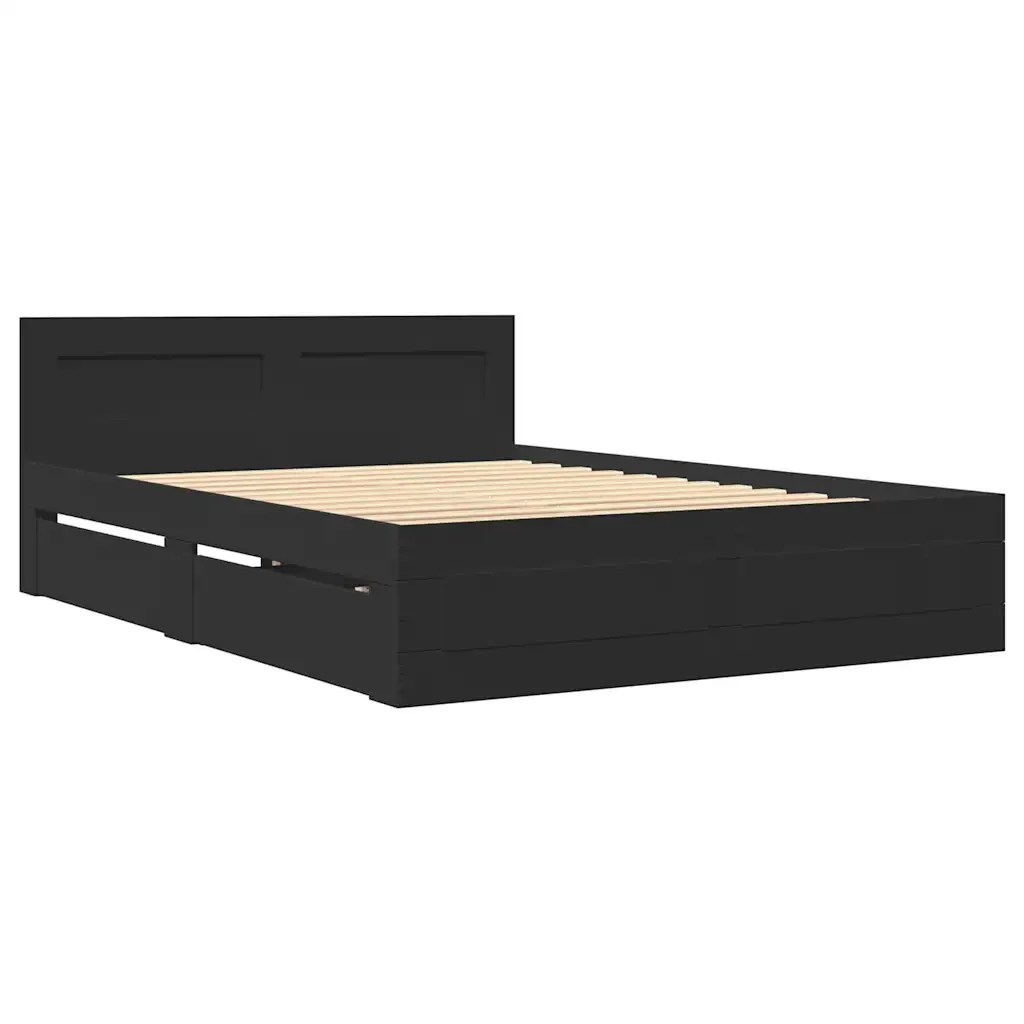 Letto matrimoniale | Letto per adulti | Giroletto con Testiera senza Materasso Nero 140x200 cm - Image 4