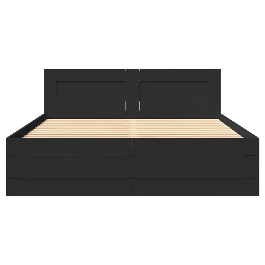 Letto matrimoniale | Letto per adulti | Giroletto con Testiera senza Materasso Nero 140x200 cm - Image 5