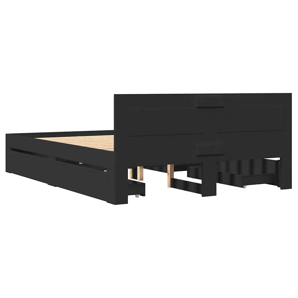 Letto matrimoniale | Letto per adulti | Giroletto con Testiera senza Materasso Nero 140x200 cm - Image 7