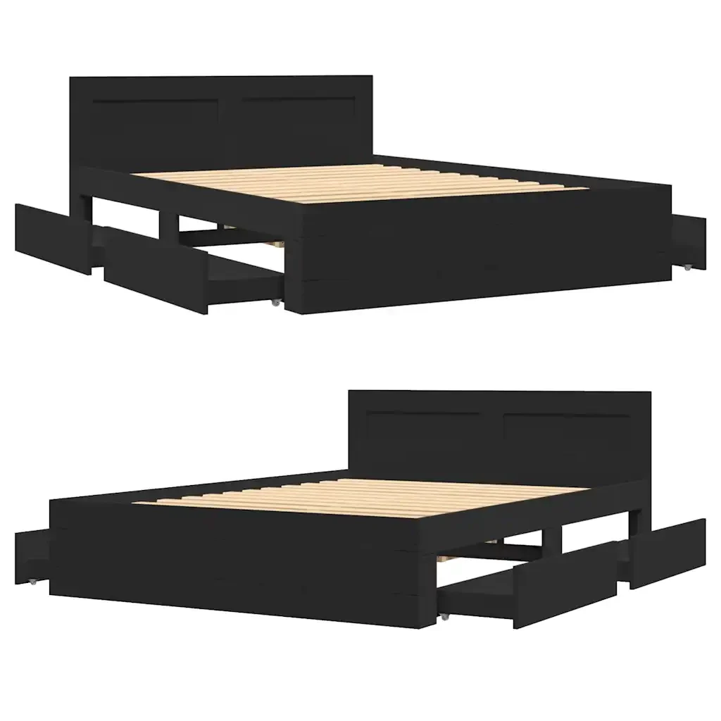 Letto matrimoniale | Letto per adulti | Giroletto con Testiera senza Materasso Nero 140x200 cm - Image 8
