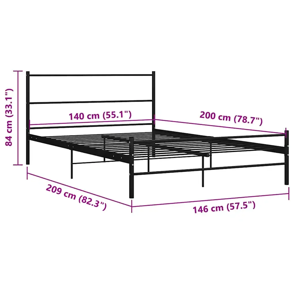 Letto matrimoniale | Letto per adulti | Giroletto con Testiera senza Materasso Nero 140x200 cm Metallo - Image 7