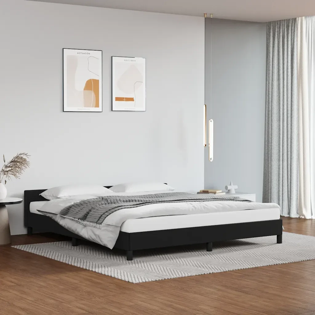 Letto matrimoniale | Letto per adulti | Giroletto con Testiera senza Materasso Nero 180x200 cm - Image 2