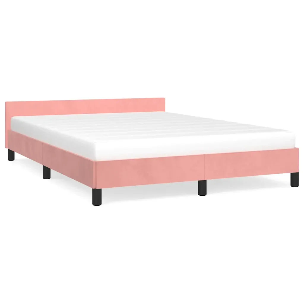 Letto matrimoniale | Letto per adulti | Giroletto con Testiera senza Materasso Rosa 140x190 cm Velluto