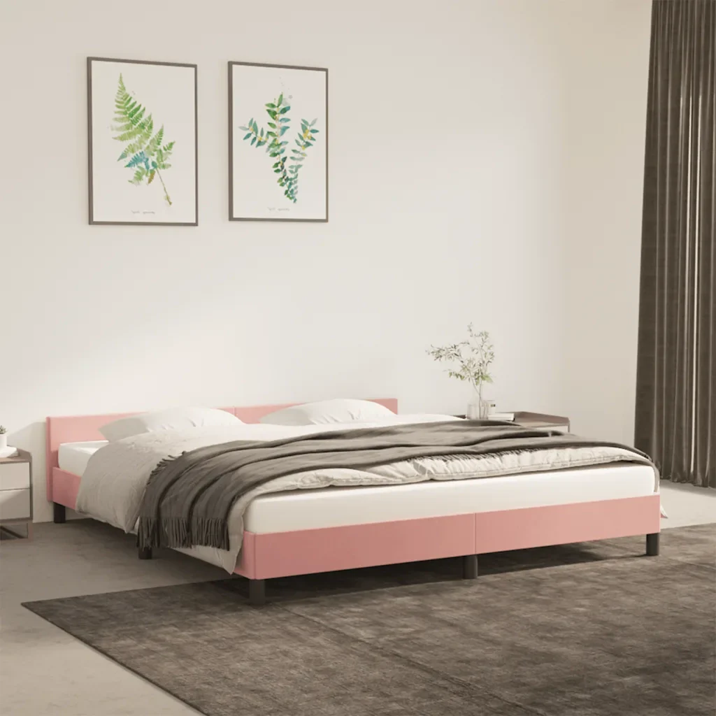 Letto matrimoniale | Letto per adulti | Giroletto con Testiera senza Materasso Rosa 180x200 cm Velluto - Image 2