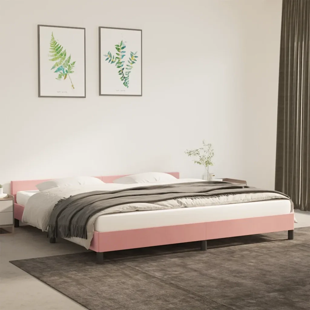 Letto matrimoniale | Letto per adulti | Giroletto con Testiera senza Materasso Rosa 200x200 cm Velluto - Image 2