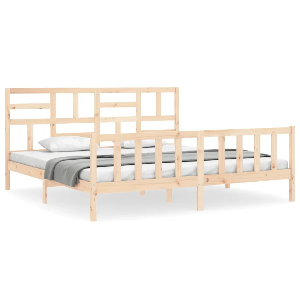 Letto matrimoniale | Letto per adulti | Giroletto con Testiera Super King Size in Legno Massello