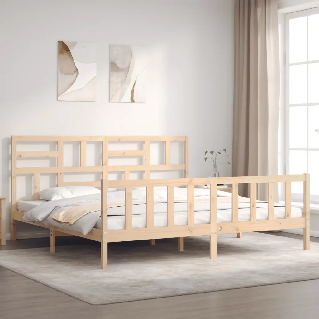 Letto matrimoniale | Letto per adulti | Giroletto con Testiera Super King Size in Legno Massello - Image 2