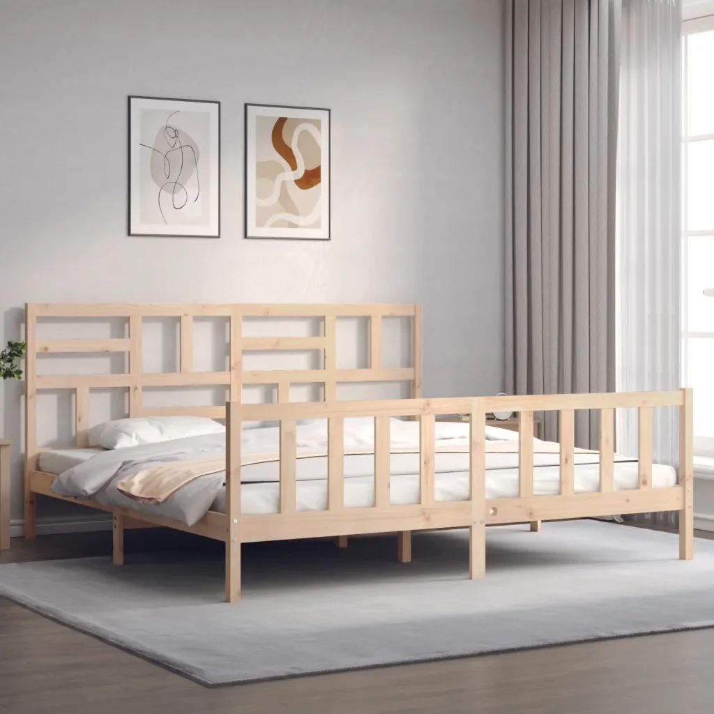 Letto matrimoniale | Letto per adulti | Giroletto con Testiera Super King Size in Legno Massello - Image 4