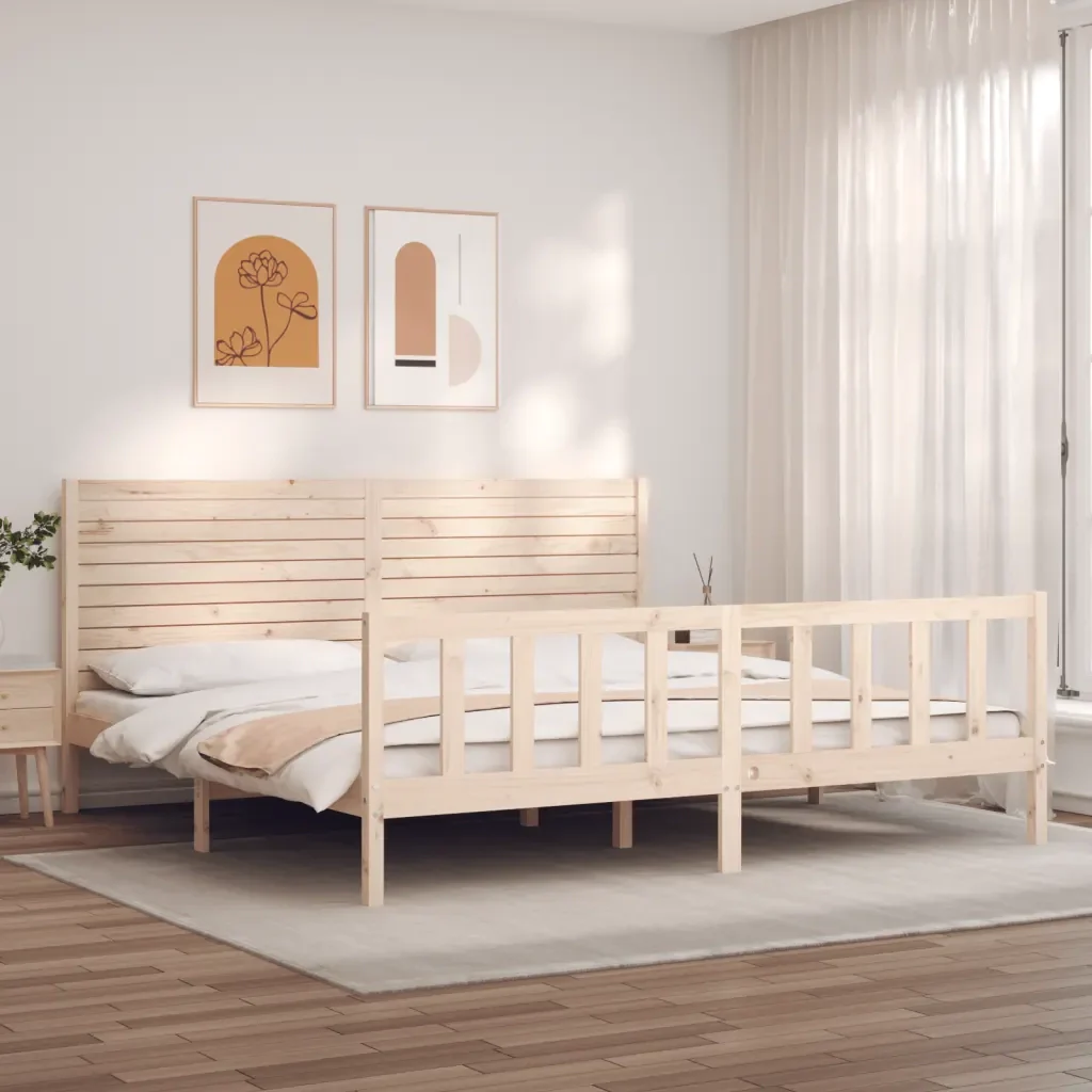 Letto matrimoniale | Letto per adulti | Giroletto con Testiera Super King Size in Legno Massello - Image 2